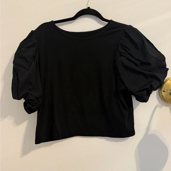 a new day Black Puff Sleeve Blouse - Picture 2 of 3
